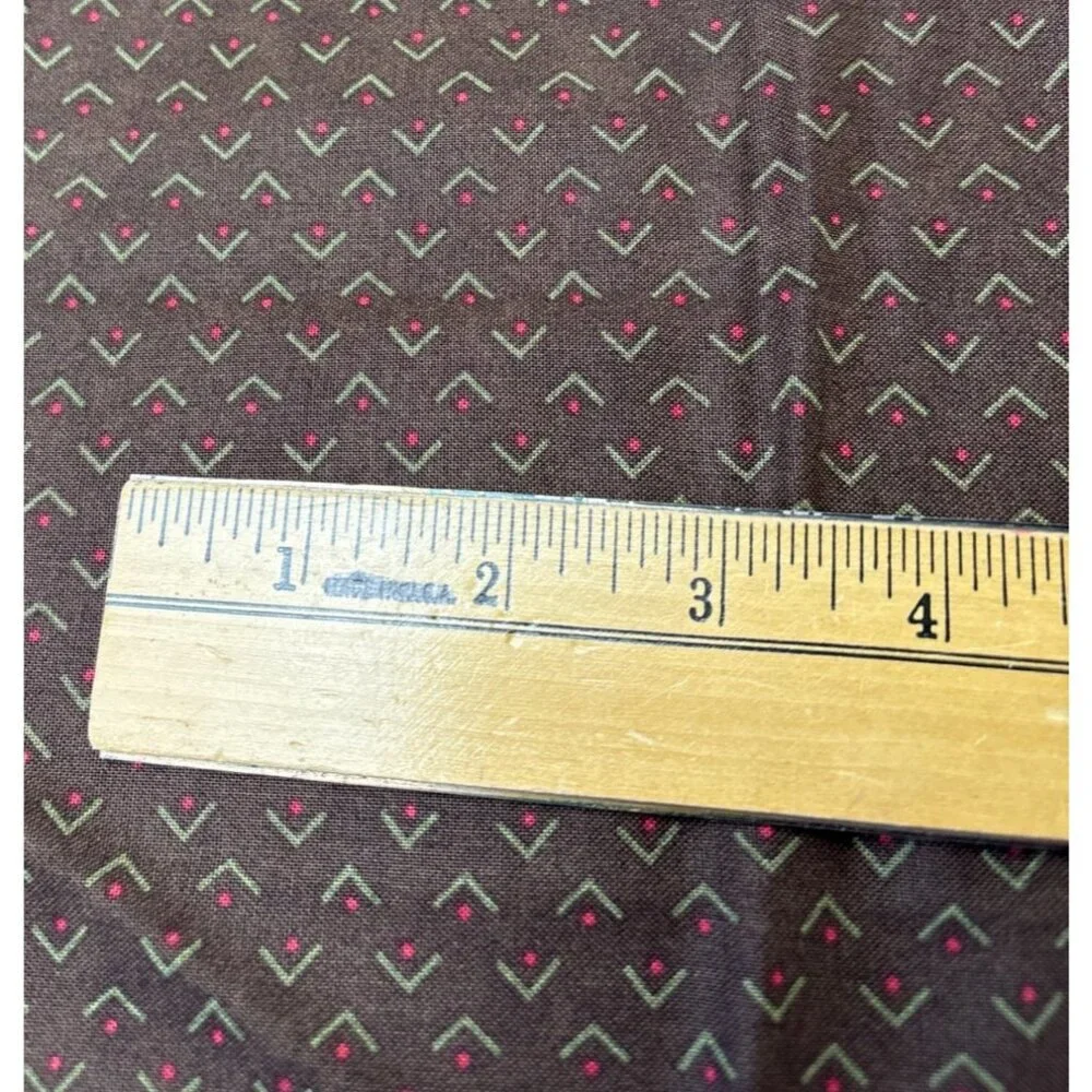 Brown Cotton Fabric Piece Chevron & Dots Pattern 19